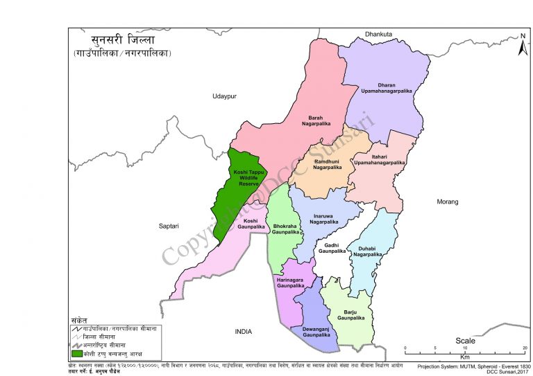 सुनसरी जिल्ला तथा नेपालकाे नक्सा